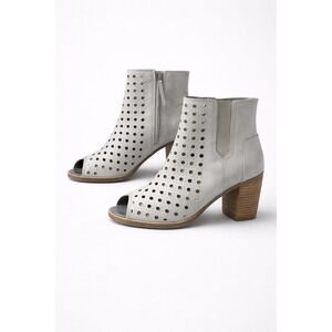 TOMS Gray Perforated Peep Toe Ankle Boots Block Heel Size 9